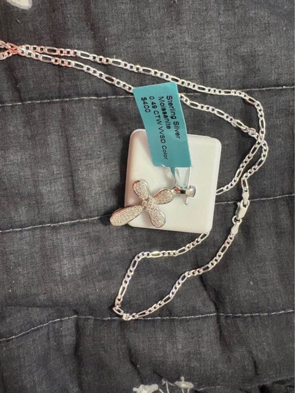 Sterling Silver Moissanite Cross Pendant with  Necklace